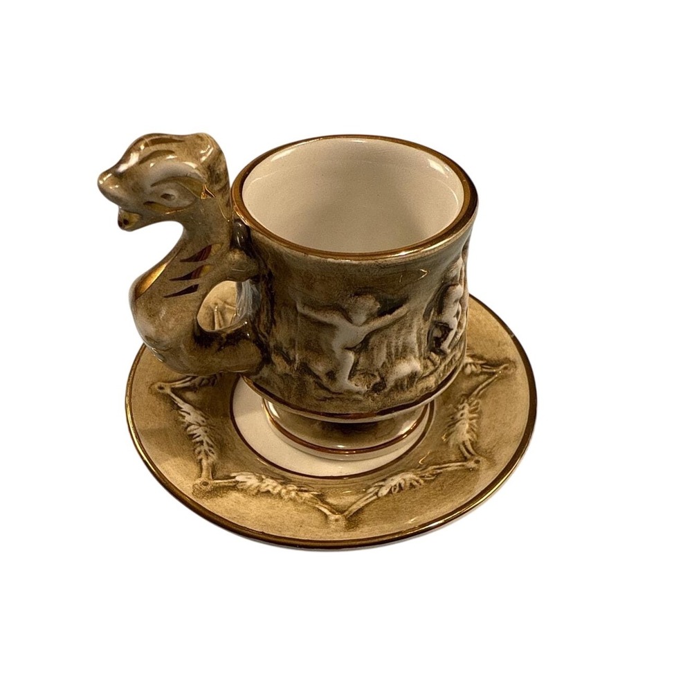Vintage R Capodimonte Italy Espresso Cup Saucer Cherub Relief Serpent Handle
